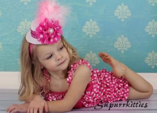 White Hot Pink Polka Dot Flower Feather Baby Mini Top Hat Photo Prop Toddler