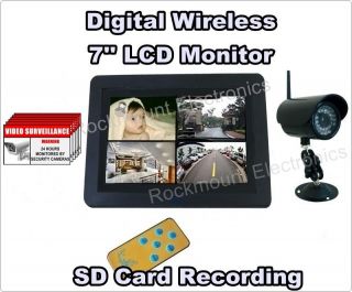Digital Wireless DVR Security System w 7" LCD Monitor Cameras SD Card Record
