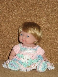 OOAK Berenguer 5" Itty Bitty Baby Girl Crochet Thread Set Monique Wig Blue Eyes