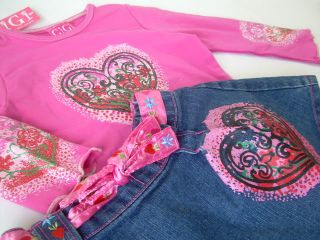 New Girls 2T 3T 4T Valentines Day Outfit Set Gigi Jean Skirt Hearts Shirt