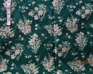 5 yds Beige Floral Print on Dark Green Cotton Fabric Apparel Crafts Quilt