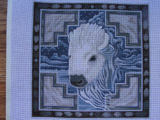 White Buffalo Portrait Hand Painted Needlepoint Canvas Tapestry Tent