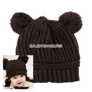 New Fashion Korean Baby Love Dual Ball Girls Boys Wool Knit Sweater Cap Hat