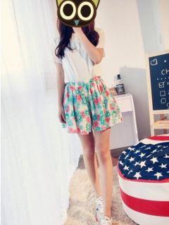 Stylish Summer Lovely Sweet Wind Floral Pattern Chiffon Skirts Pastoral Culottes