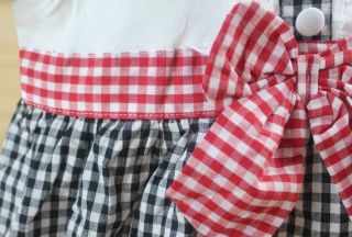 Spring Summer Baby Child Girl Shortsleeve Dress Navy Plaid Princess Cotton Skirt