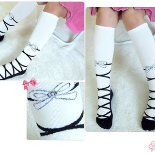 Girls Kids Knee High Socks Stockings Ballet Dance Bowknot Jewel Strips Leggings