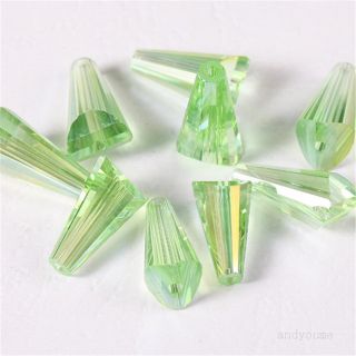 20pcs Waterdrop Faceted Glass Crystal Spacer Beads Jewelry DIY 8x15mm Green Bead