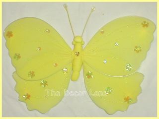 11" Yellow Jeweled Butterfly Nursery Ceiling Wall Hanging Decoration Girls Room