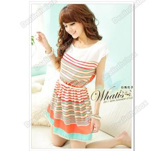 Womens Dress Colorful Stripes Summer Chiffon Dress
