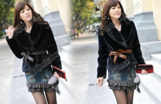 Fashion Women Faux Fur Rabbit Hair Coat Jacket Fluffy Short Outwear Belted