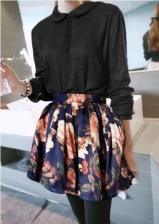 New Vintage Skirt Women's Fashion Flower Print Elastic Waist Chiffon Skirt