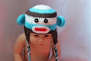 New Cute Handmade Baby Knit Crochet Sock Monkey Hat Cap Newborn Photo Prop Gift