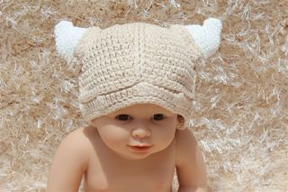 New Cotton Handmade Baby Tauren Viking Knit Hat Photo Prop Newborn to 3 Year