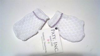 Paty Inc Baby Girl White with Lavender Trim Mittens Fits Newborn 3 Months