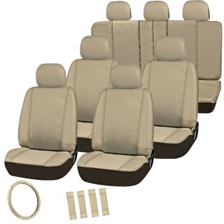 23pc Full Set Tan Beige Brown Auto SUV Seat Covers Buckets Bench Wheel Head Belt