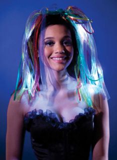 Flashing Light Up Rave Headband Wig Tubular Rainbow Costume Adult Child Brite
