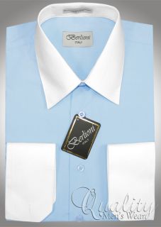 Berlioni 19 19 5 36 37 White Collar Cuffs Baby Blue Dress Shirt $69