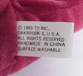Candy Spelling's Beanie Baby Magenta New Face Teddy Bear 4056 1993 1st Gen Tush