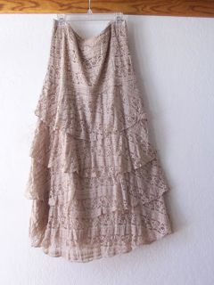 New Creamy Beige Lace Layered Ruffle Tier Peasant Boho Dress Skirt 12 14 L Large