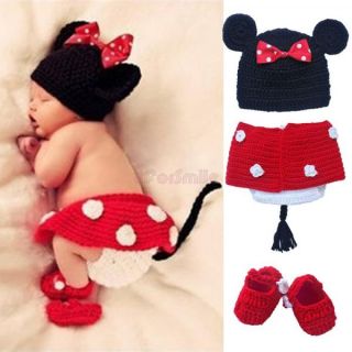 3pcs Minnie Mouse Outfit Set Newborn 6months Baby Girls Toddler Crochet Costume