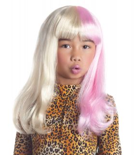 2 Tone Wig Pink White Nicki Minaj Costume Nicky Child Kids Girls Long Straight