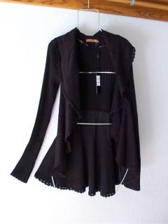 New $78 Belldini Long Black Crochet Cardigan Sweater Top Duster 8 10 M Medium