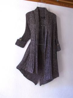 New BCBG Long Black Ivory Tweed Sweater Coat Cardigan Duster Top 16 18 14 XL