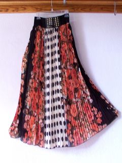 New Long Black Ivory Coral Floral Polka Dot Boho Maxi Dress Skirt 4 6 s Small