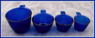 Cobalt Blue Glass 4 PC Measuring Cup Set 1 4 1 3 1 2 1 Cup