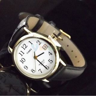 Women Ladies Timex T2H341 Leather Indiglo Waterproof Quartz Wrist Watch Black