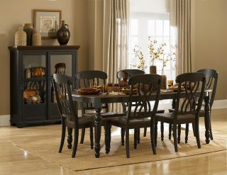 7 Pieces Two Tone Dining Set in Antique White or Black Finish