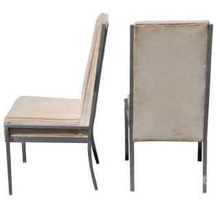 4 Mid Century Modern Chrome Velvet Tan Dining Chairs
