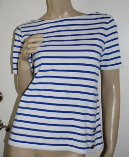 Lauren Ralph Lauren Size M Breton Stripe T Shirt Blue White Cotton Nautical Top