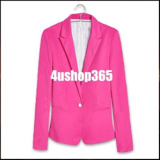Candy Color Womens Casual Lapel One Button Suits Blazer Outerwear Coats Jacket