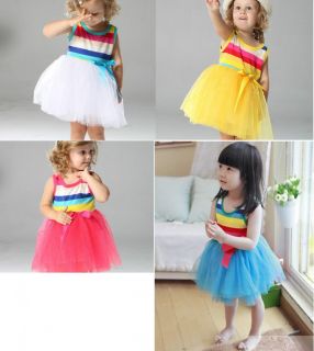 1pc Baby New Tutu Outfit Clothes Top Skirt Party Dresses Girls Toddlers Rainbow
