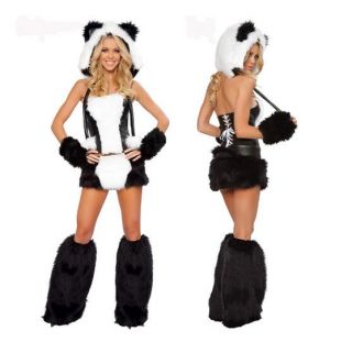 Sexy Hairy Models Polar Bear Cosplay Halloween Costume Top Skirt Leg Warmers