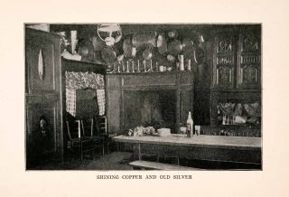 1905 Print Shining Copper Old Silver Pots Candelabra Fireplace Mugs Table Chairs