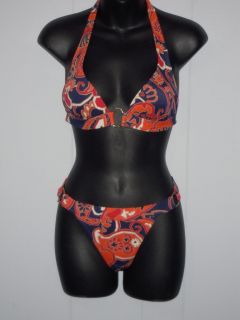 Victoria's Secret Graphic Aztec Print Ringed Halter Bikini Bra XS Bottom S