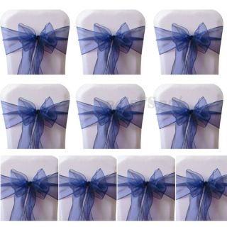 10 Blue Organza Chair Cover Sash Bow Table Runners for Banquet Wedding Party