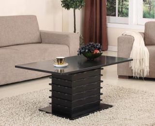King's Brand T26 2 Wood Wave Design Cocktail Coffee Table Black Finish