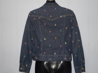 Liz Claiborne Floral Embroidered Denim Western Style Jeans Jacket s Very Nice