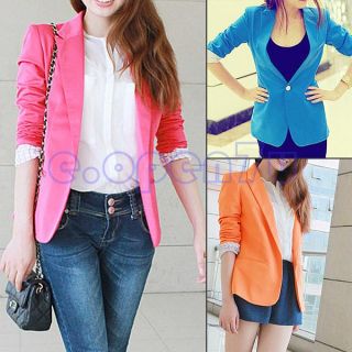 Candy Color Womens Lady's Basic One Button Lapel Casual Suits Blazer Jacket Coat
