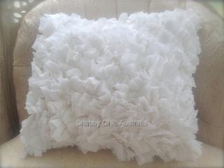 Shabby French Chic Country White Vintage Rag Plush Square Cushion Toss Pillow NW