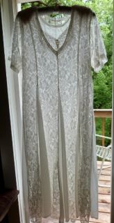 Sheer White Lace Dress Chiffon Panels Tea Length Sz M Fully Lined Beautiful