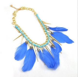 Charming Girl Feather Lady Statement Bubble Collar Chain Evening Party Necklace