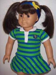 Green Blue Rugby Dress 3pc Fits 18" Doll Clothes