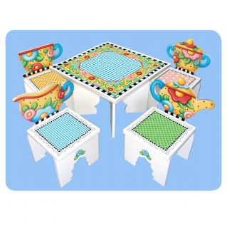 Mary Engelbreit Colorful Wooden Children's Tea Time Table Chairs Kid's Gift