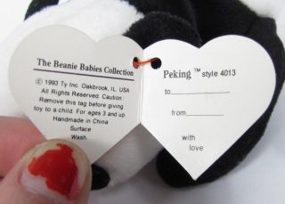 Candy Spelling's Beanie Baby Peking Panda Bear 4013 1993 1st Gen Tush 2nd Heart