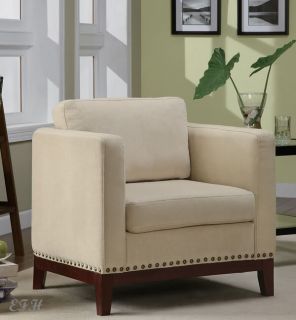 New Belton Beige Upholstered Walnut Finish Wood Accent Chair