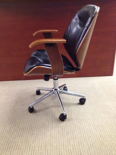 Executive Office Computer Desk Mid Back Chair Ricos Walnut Black Leather Seat